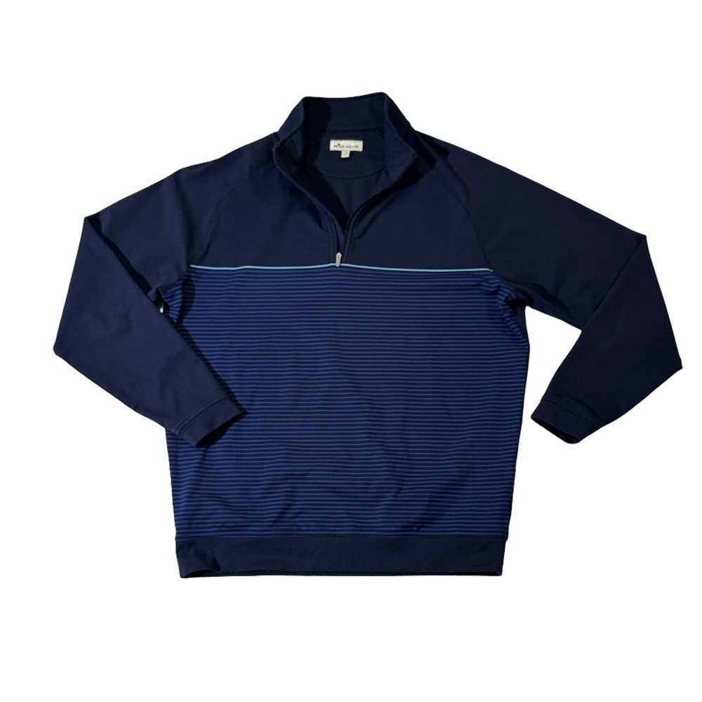 Peter Millar mens M Medium blue stripe performance golf sweater EUC